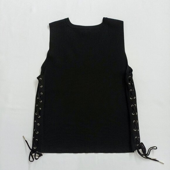 REBEL Black Sleeveless Vest with Lace-up Side Details. Plus Size 2X - Picture 5 of 5